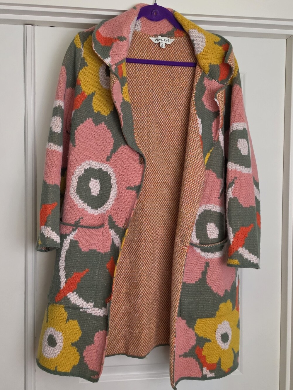 DAVI & DANI Pink/Grey/Yellow Floral Knit Cardigan